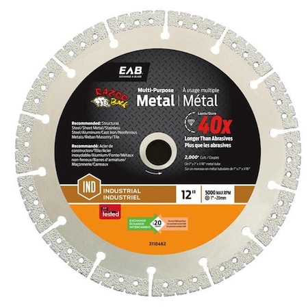 Razor Back 12 in. x Teeth Metal Cutting  Diamond Blade Industrial Recyclable Exchangeable Saw Blade 3110462